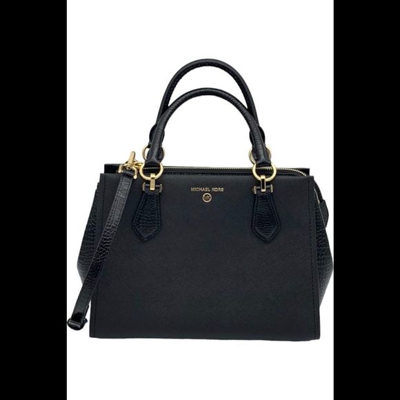 Michael Kors Marilyn Medium Saffiano Leather Satchel Black - Picture 1 of 3